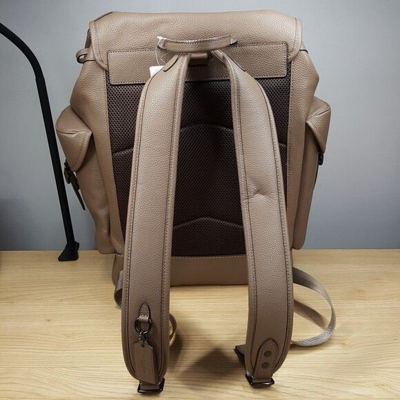 COACH Mens Hitch Backpack Pebbled Leather Suede Lining in Dark Stone - Picture 3 of 13